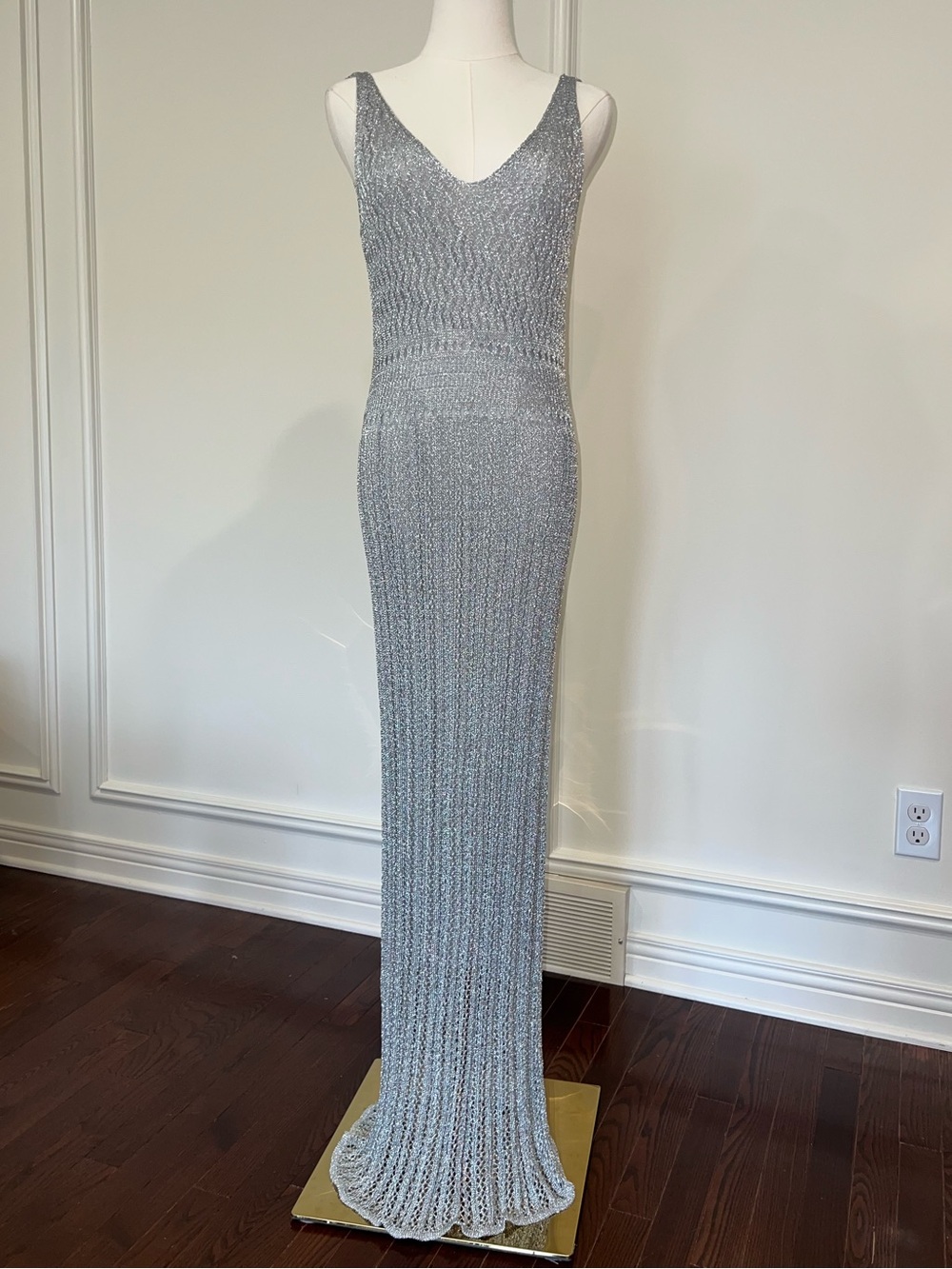 Zara Silver Metallic Knit Maxi Dress Sirencore Mermaid Disco Y2K Party NWT L